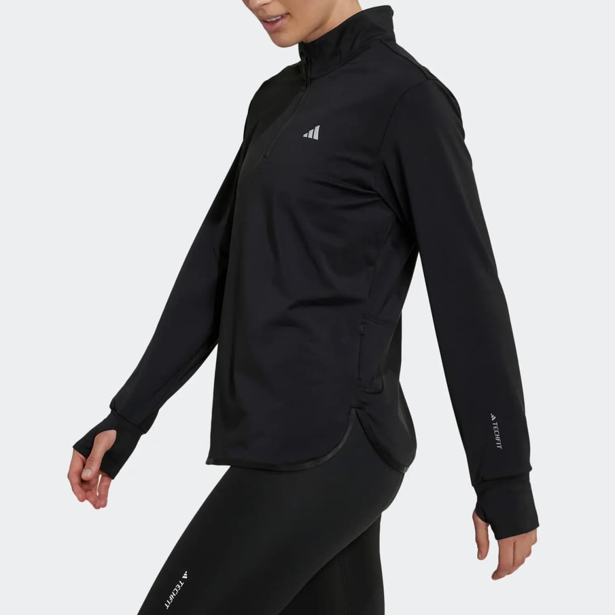 adidas Stand Collar Half-Zip Qadın Sweatshirt Qara 4