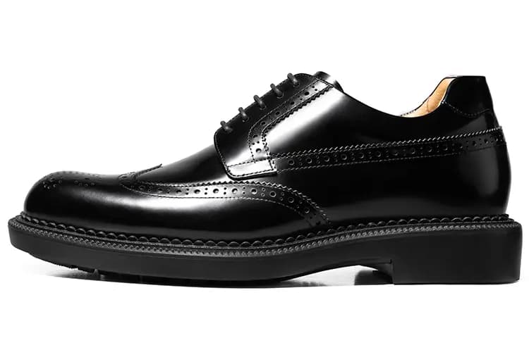 Thom Wills Top Layer Cowhide Inner Height Increase Brogue British Business Derby Shoes Formal Leather Shoes Men's Black