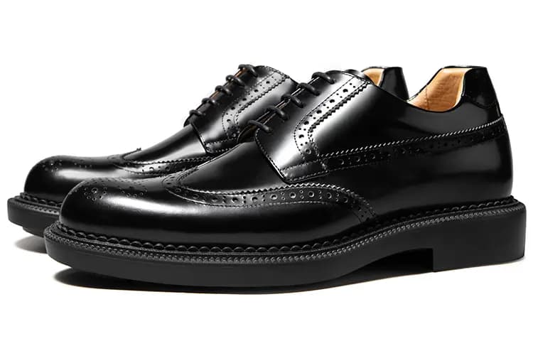 Thom Wills Top Layer Cowhide Inner Height Increase Brogue British Business Derby Shoes Formal Leather Shoes Men's Black 2