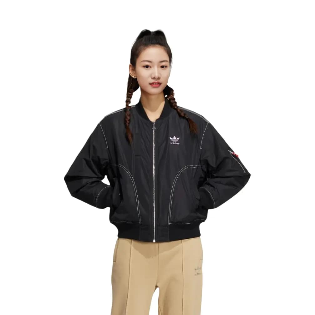 adidas originals Trefoil Stitch Detail Logo Letter Long Sleeve Jacket Puffer Women's Black 2