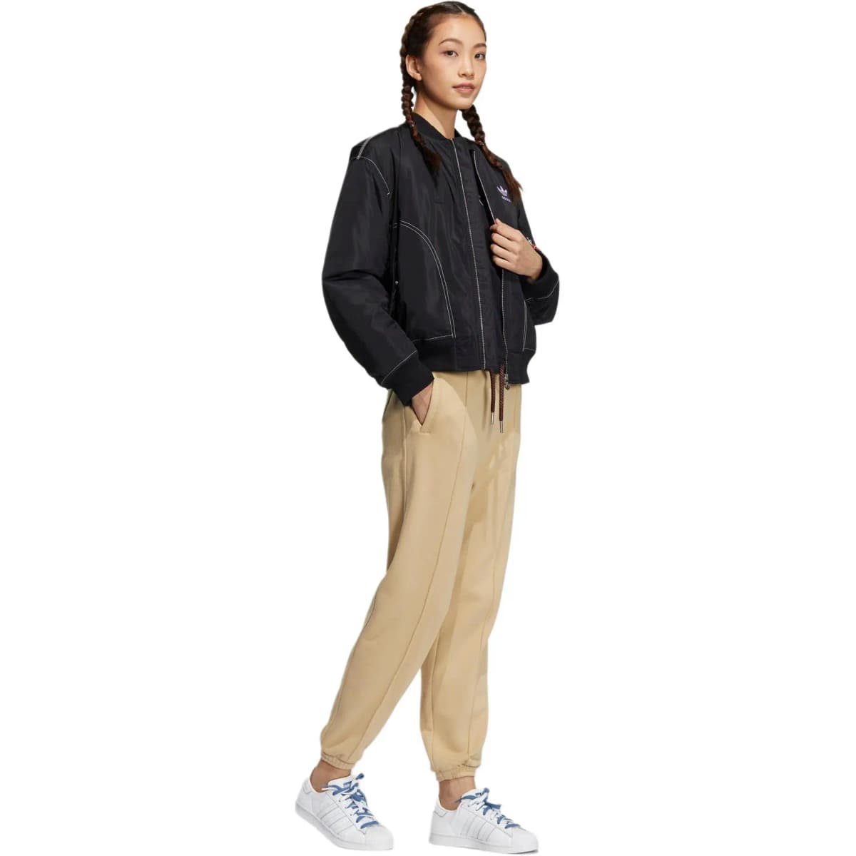 adidas originals Trefoil Stitch Detail Logo Letter Long Sleeve Jacket Puffer Women's Black 6