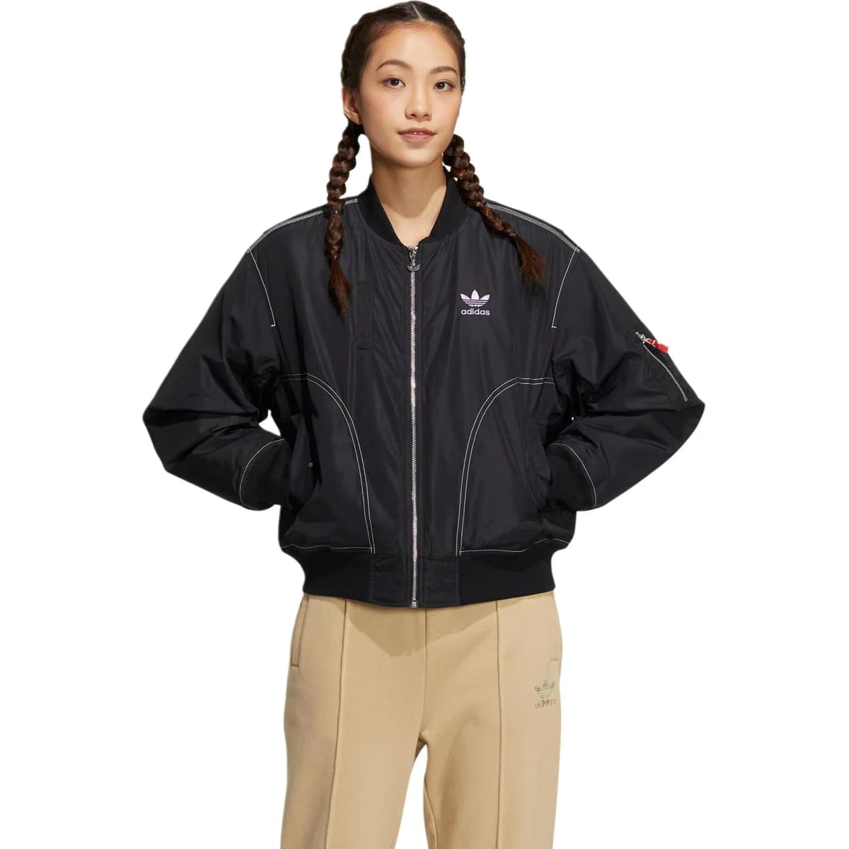 adidas originals Trefoil Stitch Detail Logo Letter Long Sleeve Jacket Puffer Women's Black 4