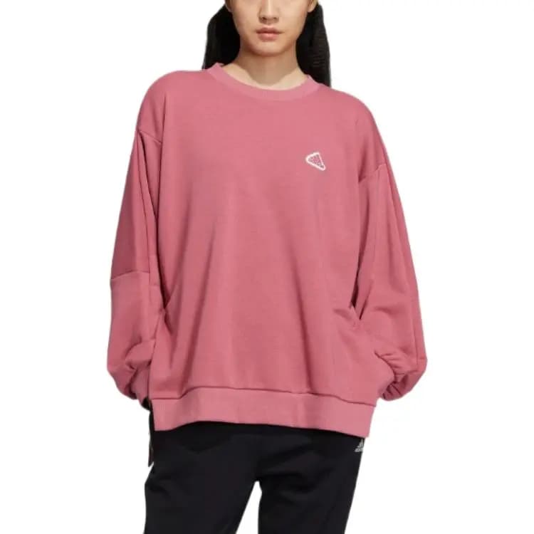 adidas Logo Patch Crew Neck Long Sleeve Casual Relaxed Sweatshirt Women's Pink 2
