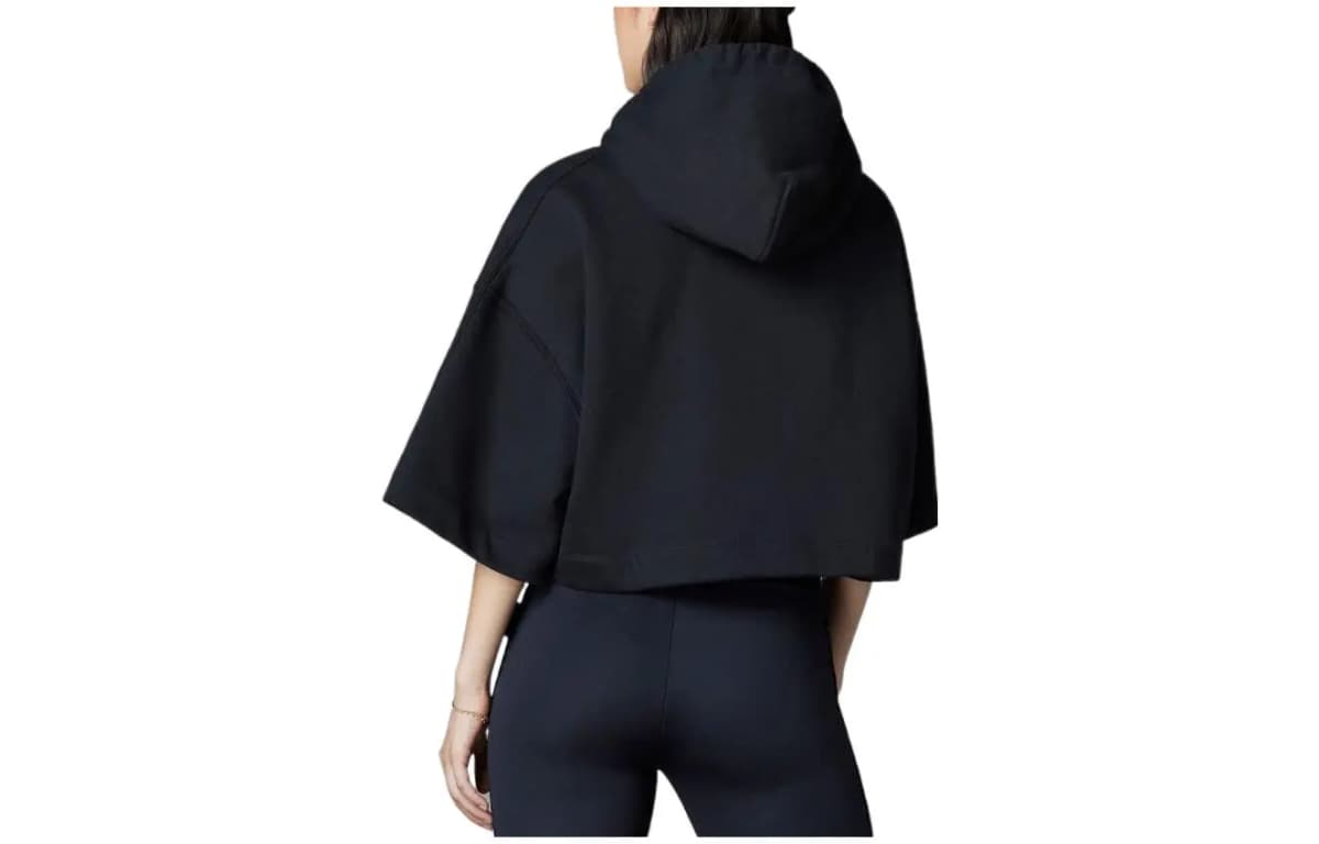 adidas Originals x Blue Version Crop Hoodie Solid Color Logo Embroidered Casual Short Sleeve Hoodie Women's Black 2
