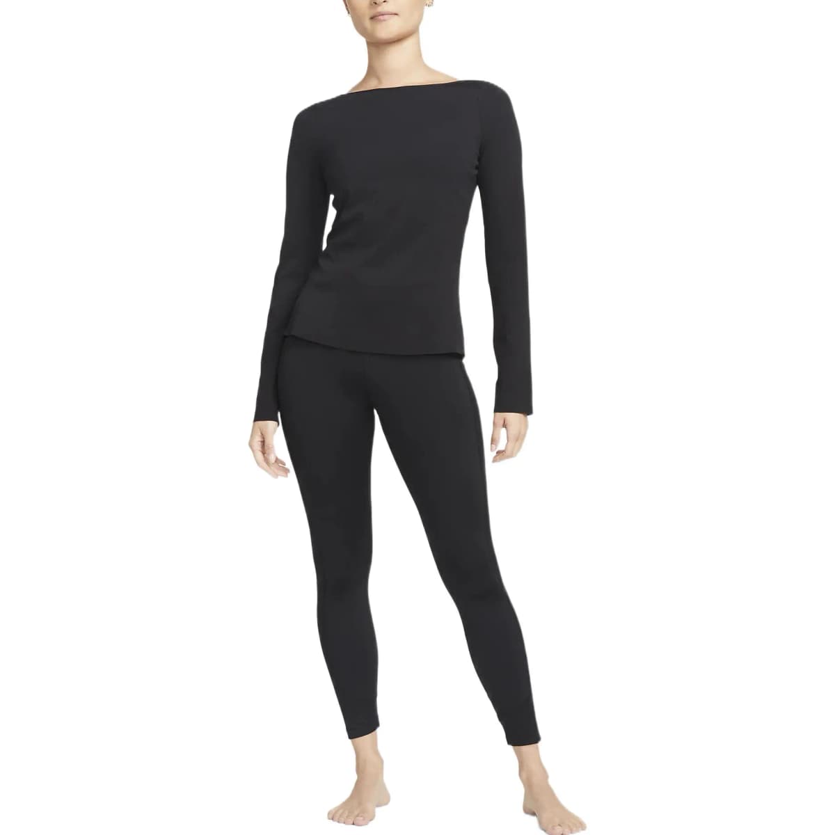 Nike Solid Color Boat Neck Slim Fit Long Sleeve Training Top Women's Black 3