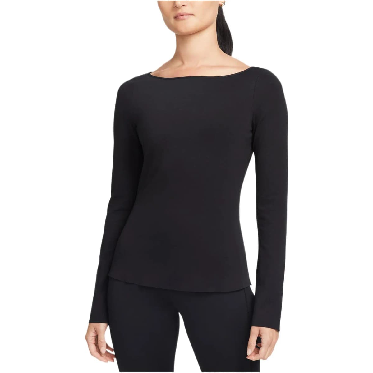 Nike Solid Color Boat Neck Slim Fit Long Sleeve Training Top Women's Black 4