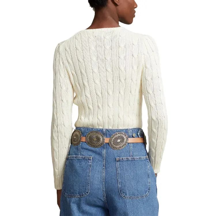 Polo Ralph Lauren SS23 Solid Cable Knit Embroidered Sweater Women's White 4