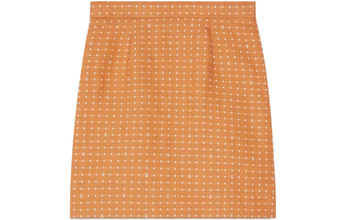 Kids GUCCI SS23 Chinese New Year Collection Polka Dot Print Cotton-Linen Blend Skirt Girls Light Brown 2