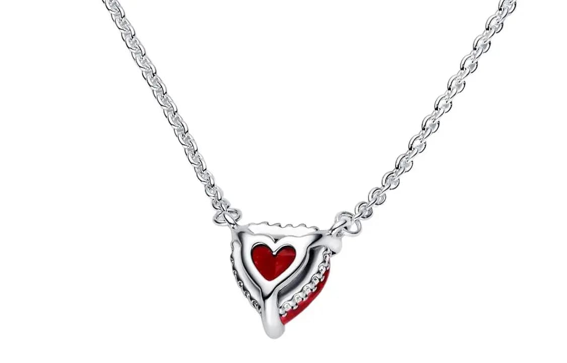 Pandora Heart-Shaped Exquisite Elegant Fashion Necklace Women's Red/Silver 2