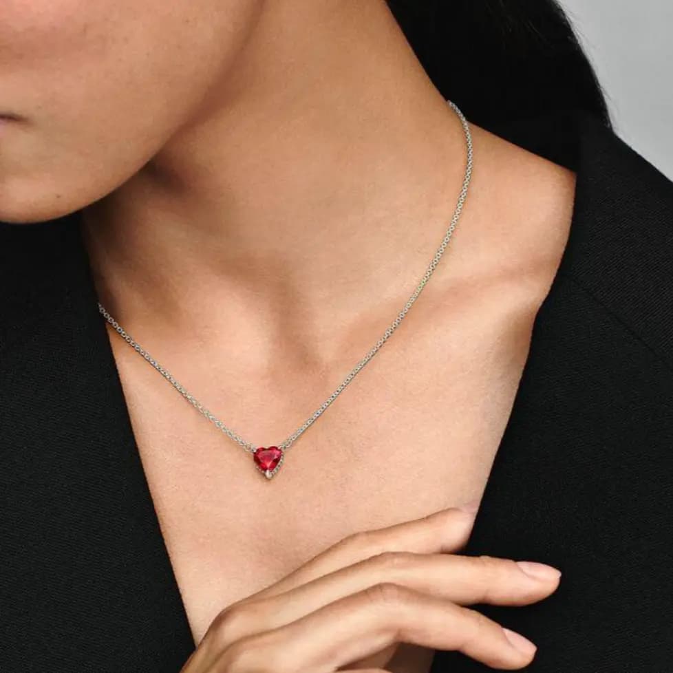 Pandora Heart-Shaped Exquisite Elegant Fashion Necklace Women's Red/Silver 3