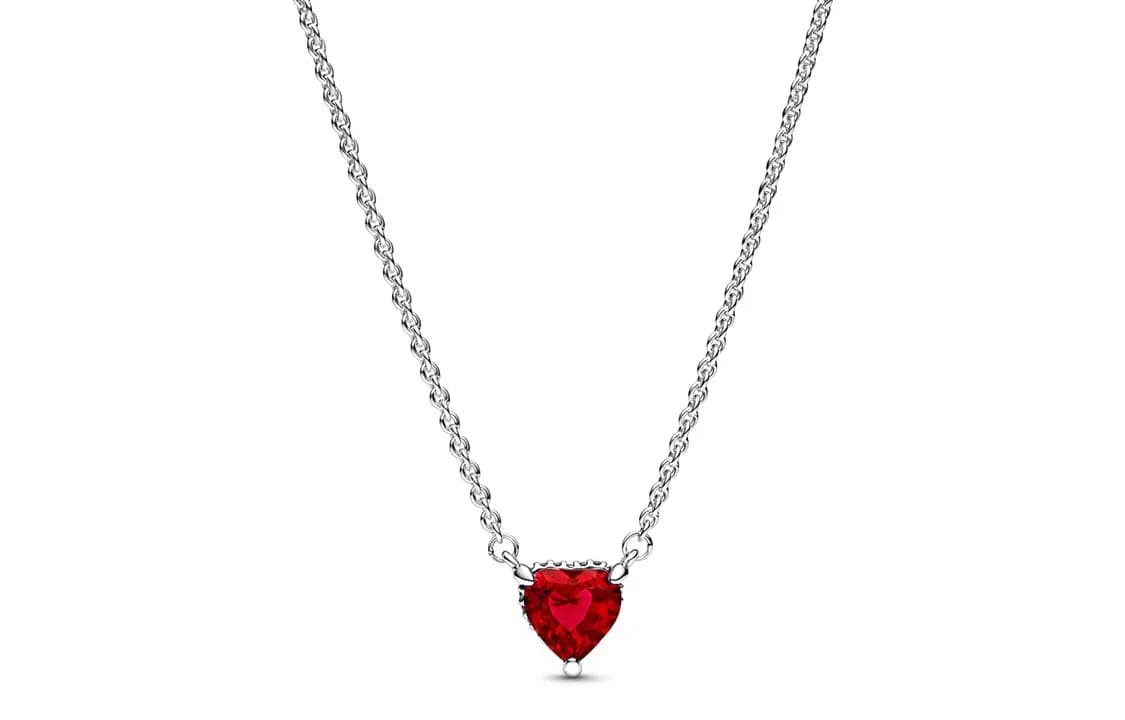 Pandora Heart-Shaped Exquisite Elegant Fashion Necklace Women's Red/Silver