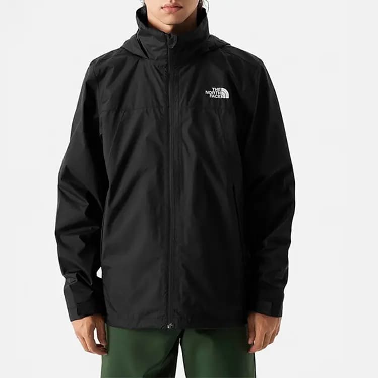 THE NORTH FACE Solid Color Logo Hooded Outdoor Hiking Waterproof Breathable Jacket Men's Black 8