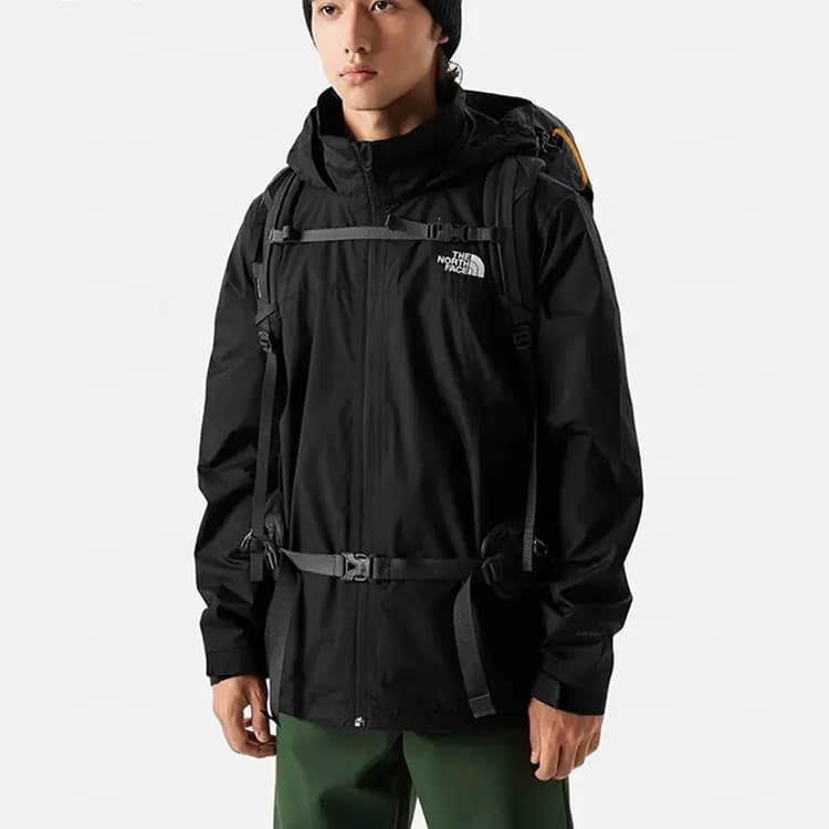 THE NORTH FACE Solid Color Logo Hooded Outdoor Hiking Waterproof Breathable Jacket Men's Black 7