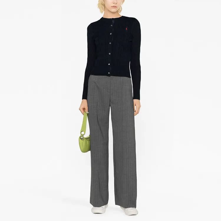 Polo Ralph Lauren Solid Color Embroidered Cable Knit Single-Breasted Sleeve Knitwear Women's Dark Blue 3