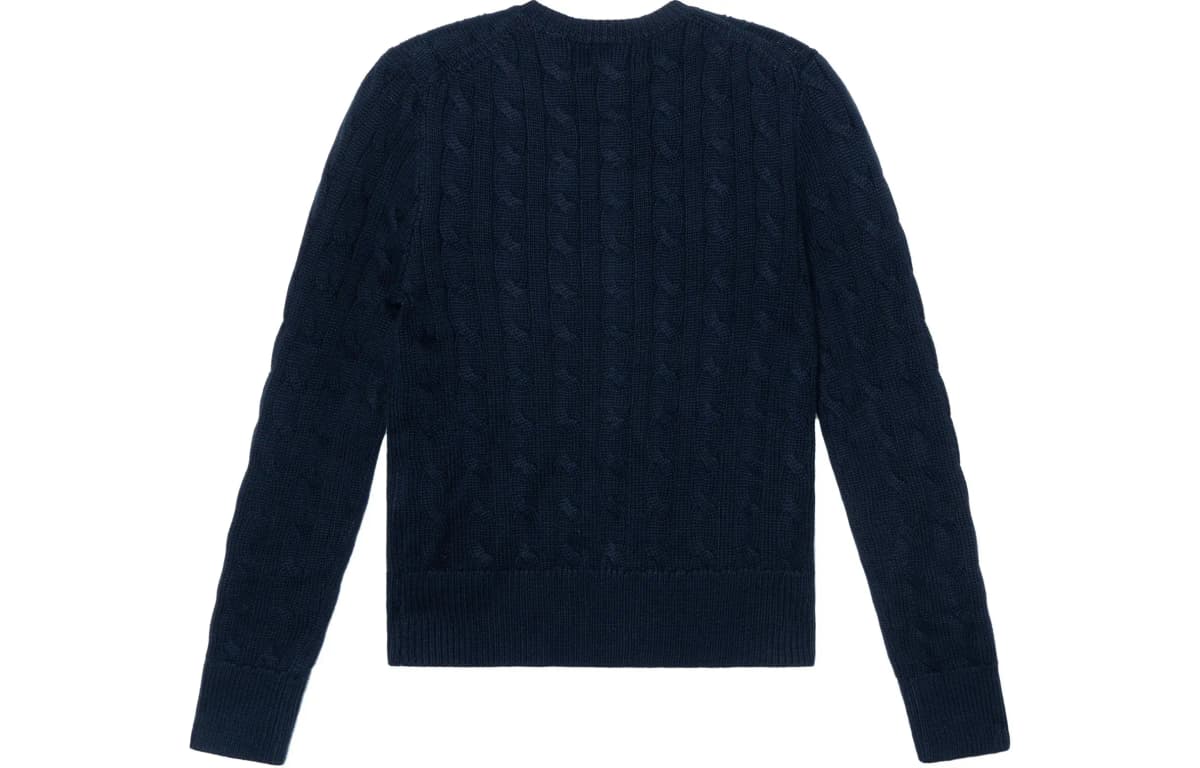 Polo Ralph Lauren Solid Color Embroidered Cable Knit Single-Breasted Sleeve Knitwear Women's Dark Blue 2