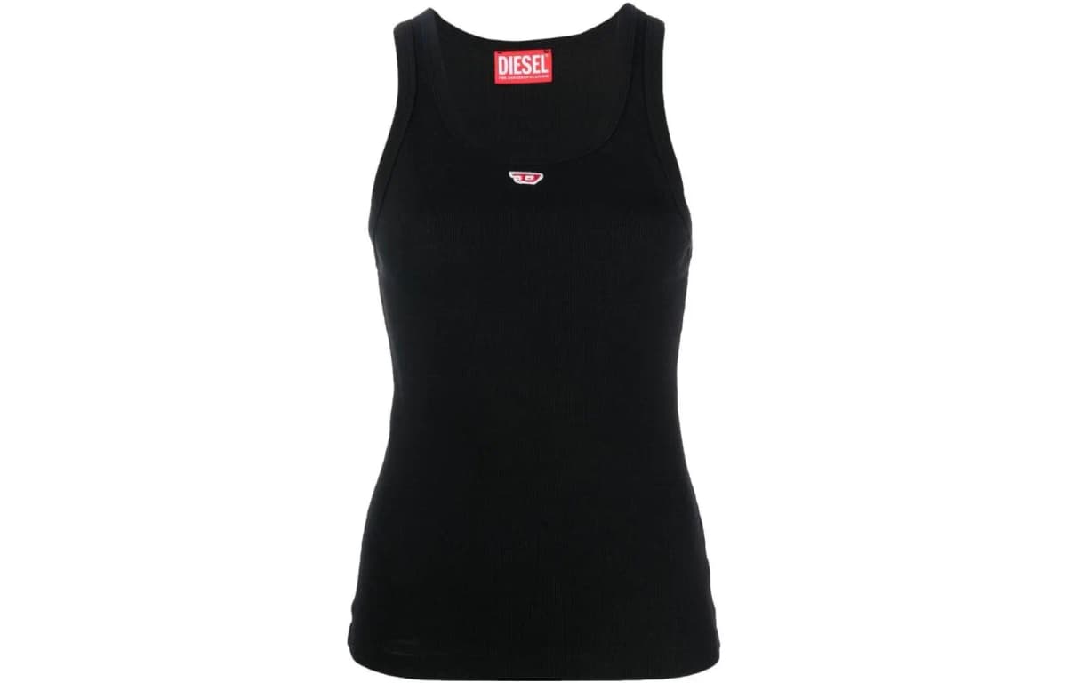 DIESEL OVAL-D Series Small Logo Crew Neck Spaghetti Strap Tank Top Women's Black