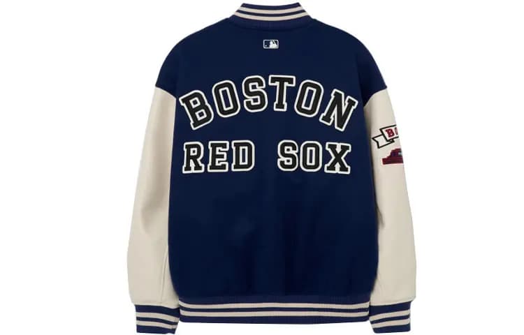 MLB Boston Red Sox Color-Block Letter Print Single-Breasted Baseball Jacket Unisex Navy 2