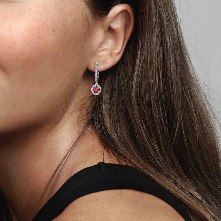 Pandora Shining Round Pendant Delicate Earrings Women's Red 2