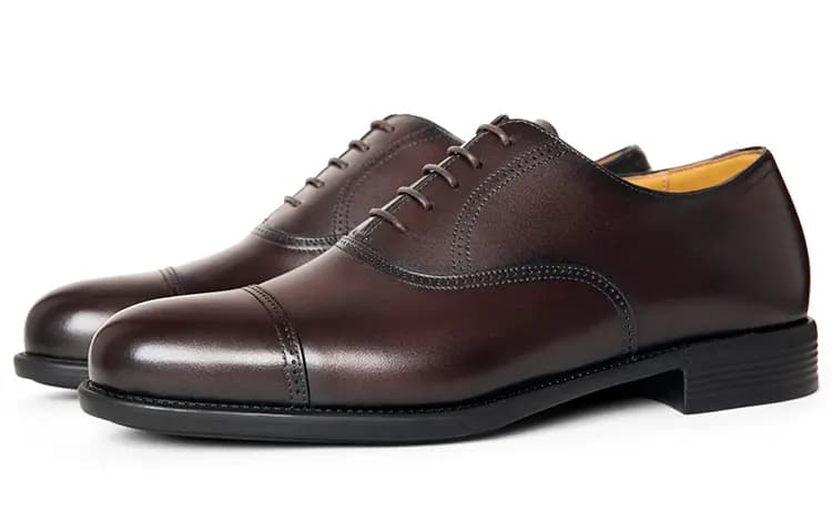 THOM WILLS Business Commute Versatile Calfskin Oxford Shoes Dress Shoes Men's Dark Coffee Rubbing Color 4