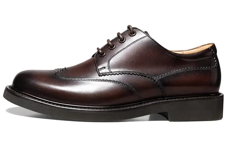 THOM WILLS British Business Calfskin Derby Shoes Dress Shoes Men's Dark Brown Polished