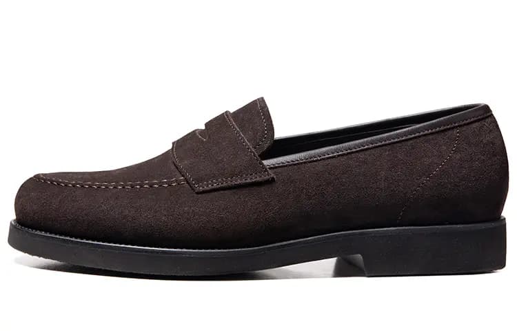 THOM WILLS British Business Suede Slip on Casual Shoes Men's Dark Coffee