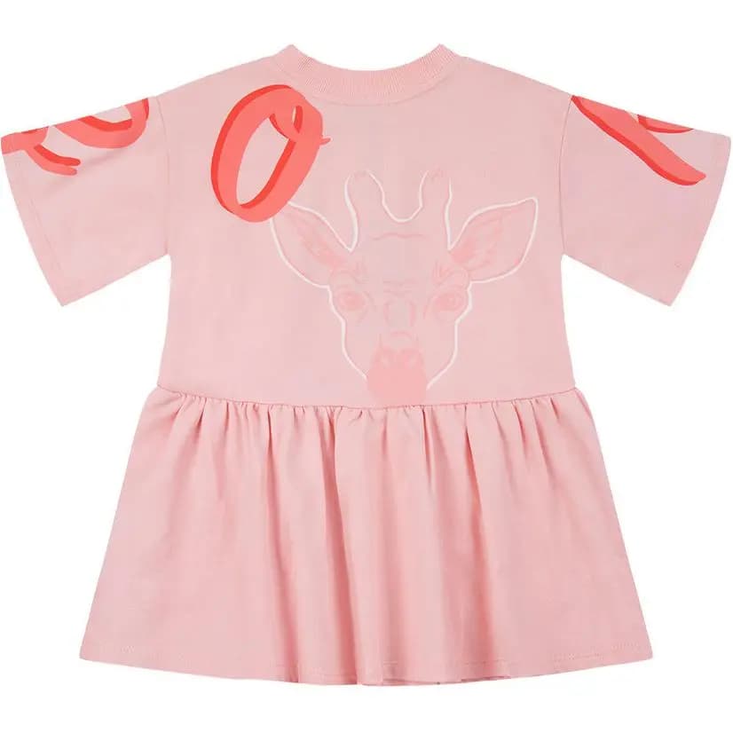 KENZO Kids SS23 Letter Print Round Neck Short Sleeve Dress Girls' Pink 2