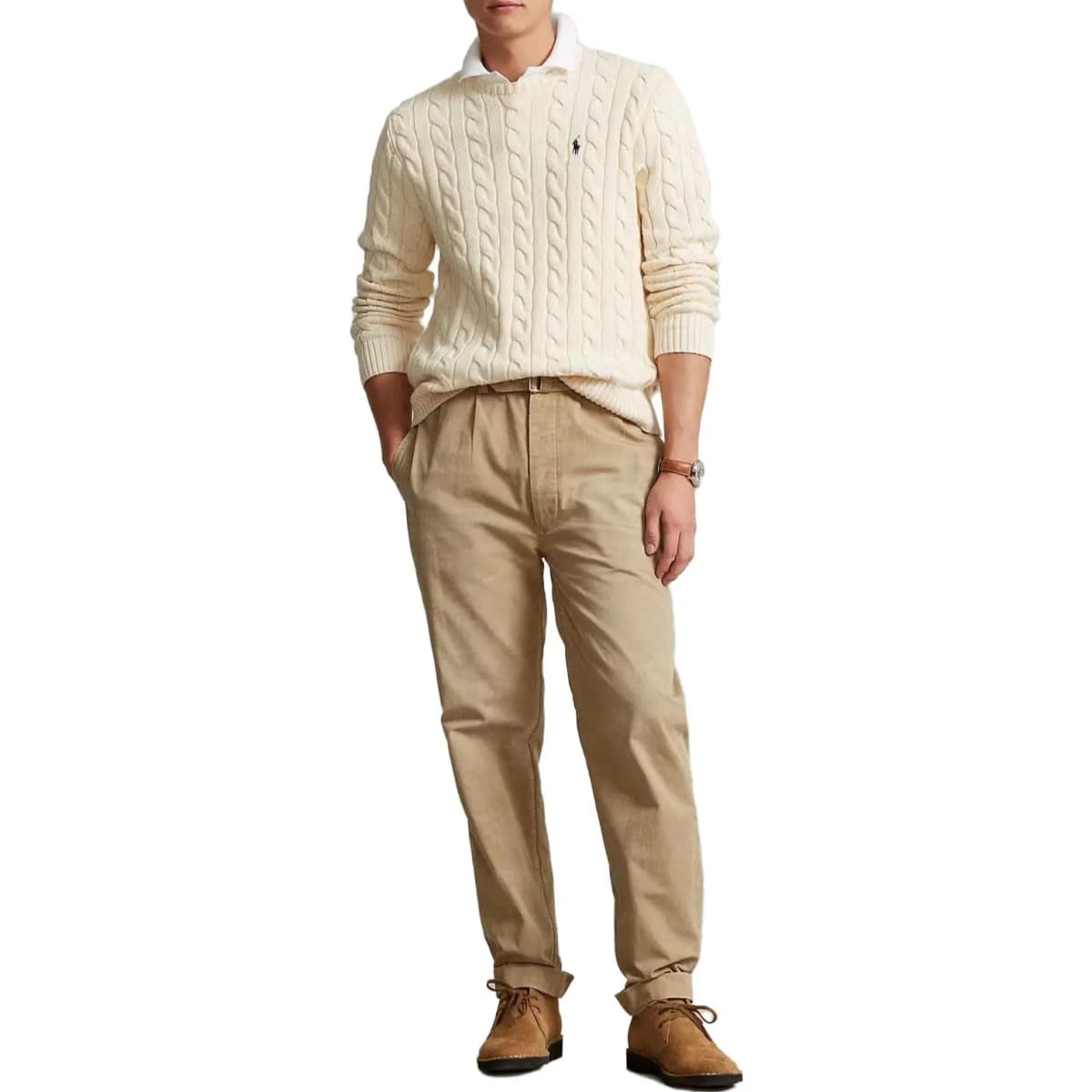 Polo Ralph Lauren SS22 Kişi Bej Rəngli Kabel Toxunuşlu Sviter 2
