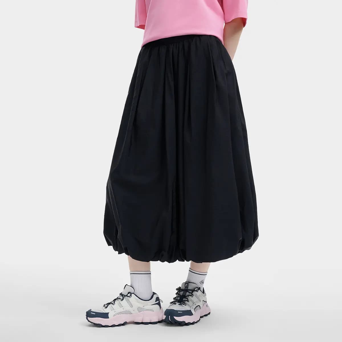 FILA ORIGINALE Simple Fashion Classic Retro Versatile Comfortable Loose Bubble Skirt Casual Long Skirt Women's Black 7