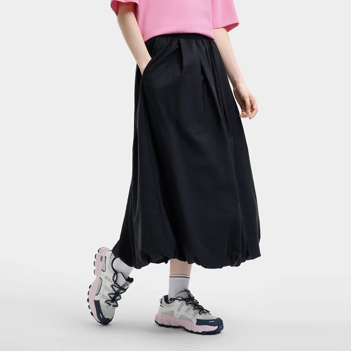 FILA ORIGINALE Simple Fashion Classic Retro Versatile Comfortable Loose Bubble Skirt Casual Long Skirt Women's Black 4