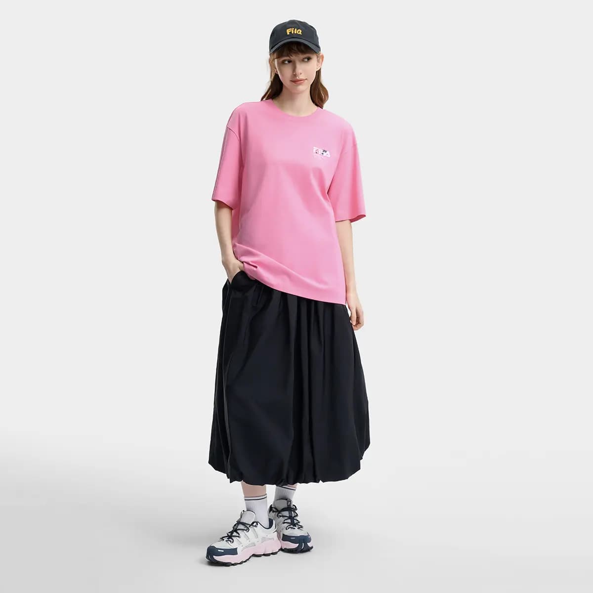 FILA ORIGINALE Simple Fashion Classic Retro Versatile Comfortable Loose Bubble Skirt Casual Long Skirt Women's Black 3