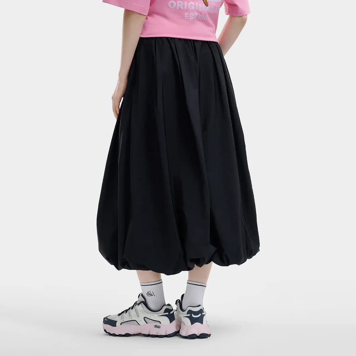 FILA ORIGINALE Simple Fashion Classic Retro Versatile Comfortable Loose Bubble Skirt Casual Long Skirt Women's Black 6