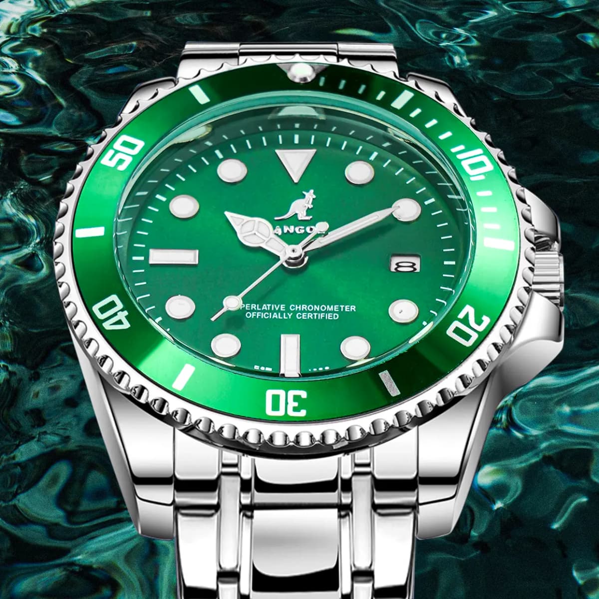 KANGOL Voyager Collection Men's Watch Stainless Steel Quartz Movement Metal Strap Watch Men's Watches Green Dial 2