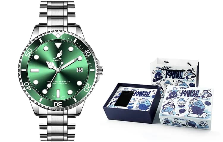 KANGOL Voyager Collection Men's Watch Stainless Steel Quartz Movement Metal Strap Watch Men's Watches Green Dial 25