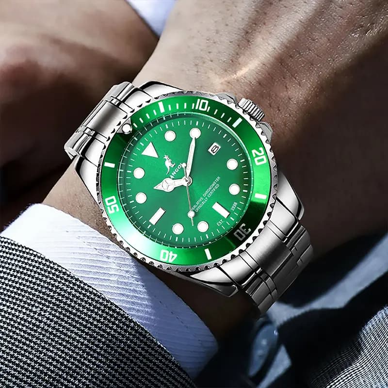 KANGOL Voyager Collection Men's Watch Stainless Steel Quartz Movement Metal Strap Watch Men's Watches Green Dial 6