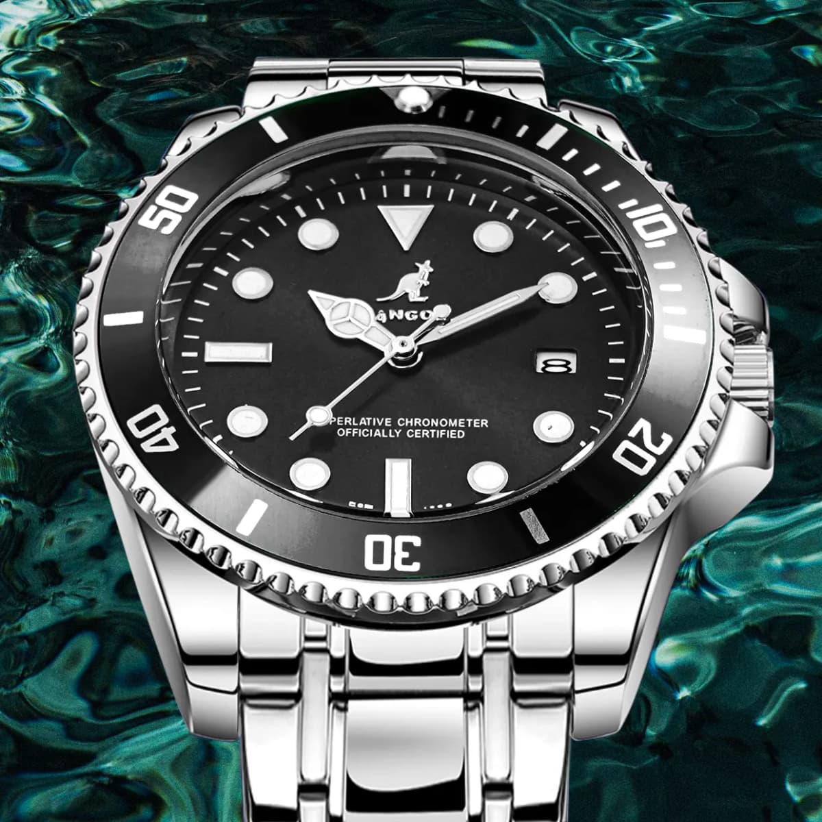 KANGOL Voyager Collection Men's Watch Stainless Steel Quartz Movement Metal Strap Watch Men's Watches Green Dial 10