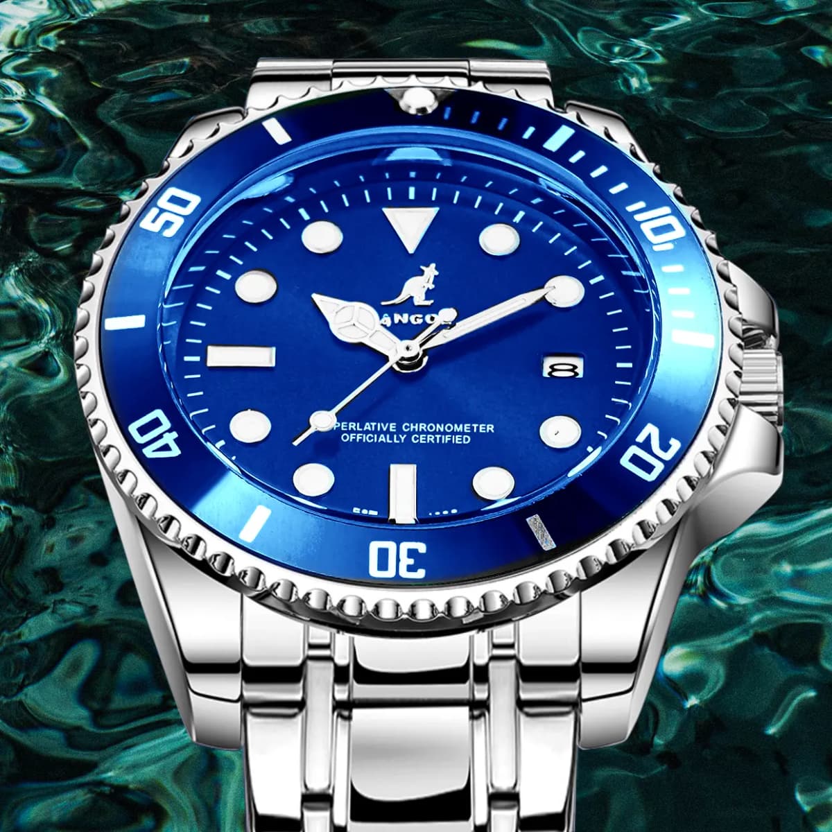 KANGOL Voyager Collection Men's Watch Stainless Steel Quartz Movement Metal Strap Watch Men's Watches Green Dial 18