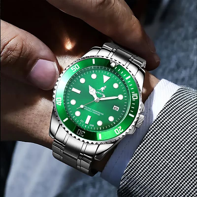 KANGOL Voyager Collection Men's Watch Stainless Steel Quartz Movement Metal Strap Watch Men's Watches Green Dial 7