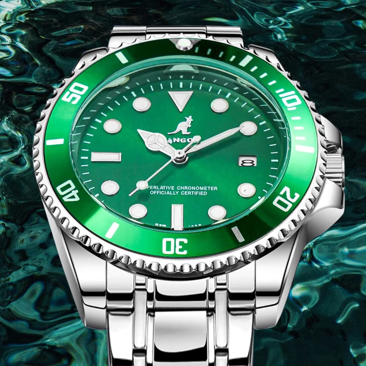 KANGOL Voyager Collection Men's Watch Stainless Steel Quartz Movement Metal Strap Watch Men's Watches Green Dial 26