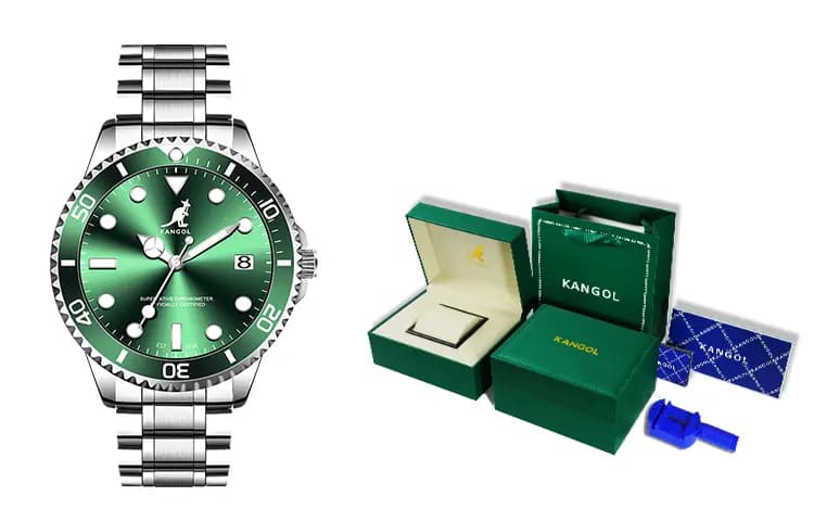 KANGOL Voyager Collection Men's Watch Stainless Steel Quartz Movement Metal Strap Watch Men's Watches Green Dial 31