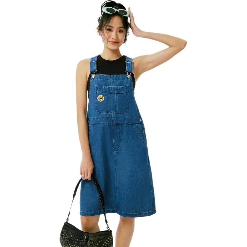 Levi's Solid Color Loose Denim Overall Skirt Blue 3