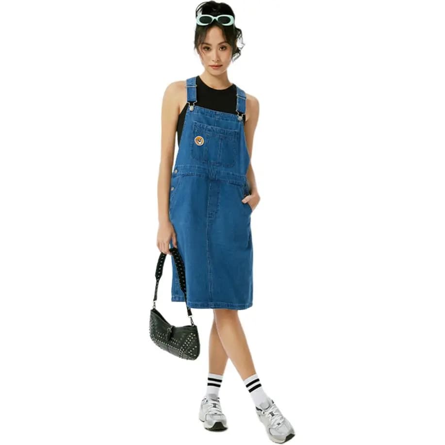 Levi's Solid Color Loose Denim Overall Skirt Blue 4