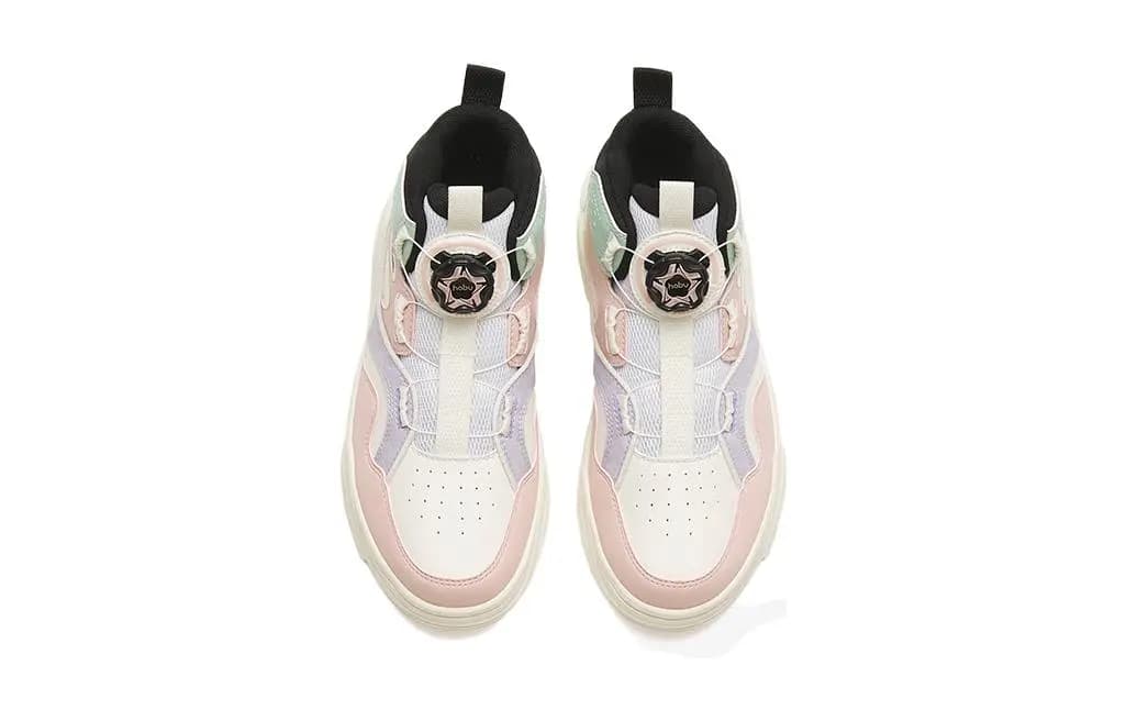 Anta Kids Anti-Slip Wear-Resistant High-Top Skate Shoes White Pink 3