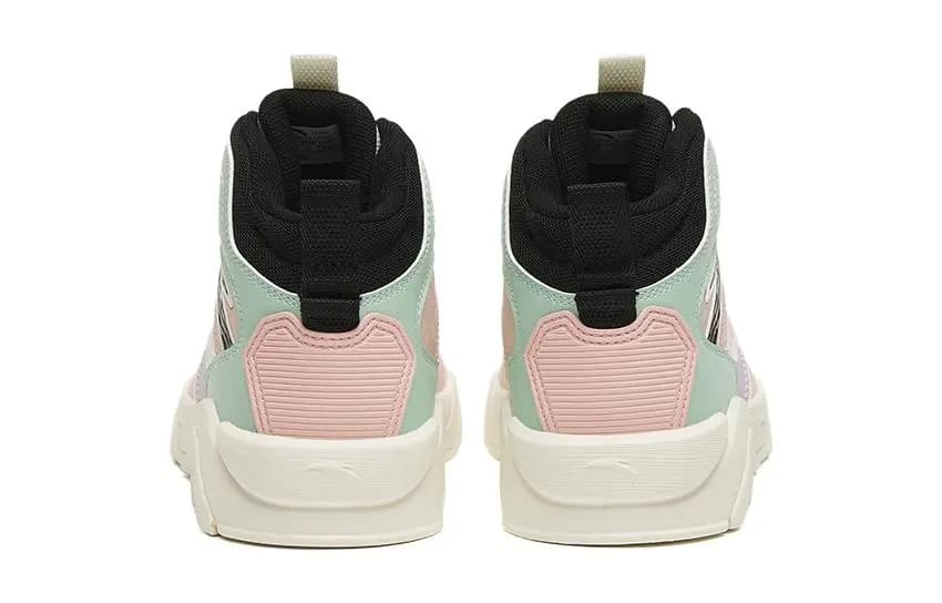 Anta Kids Anti-Slip Wear-Resistant High-Top Skate Shoes White Pink 4