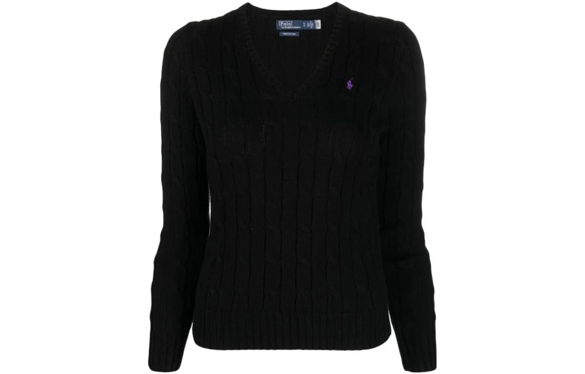 Polo Ralph Lauren SS23 V-Yaxa Qadın Sviteri Qara