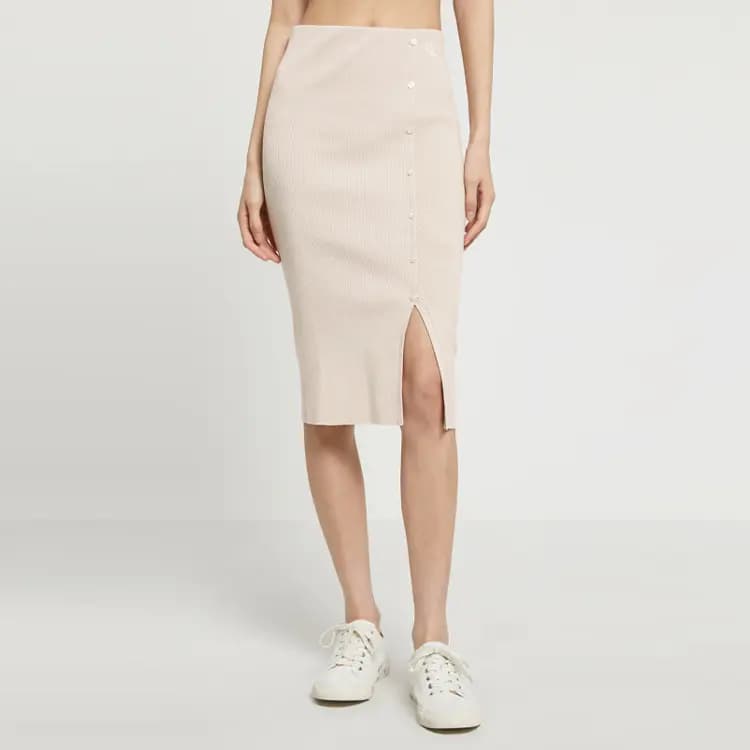 CK/Calvin Klein Örme Qadın Uzun Ətəyi Bej 4