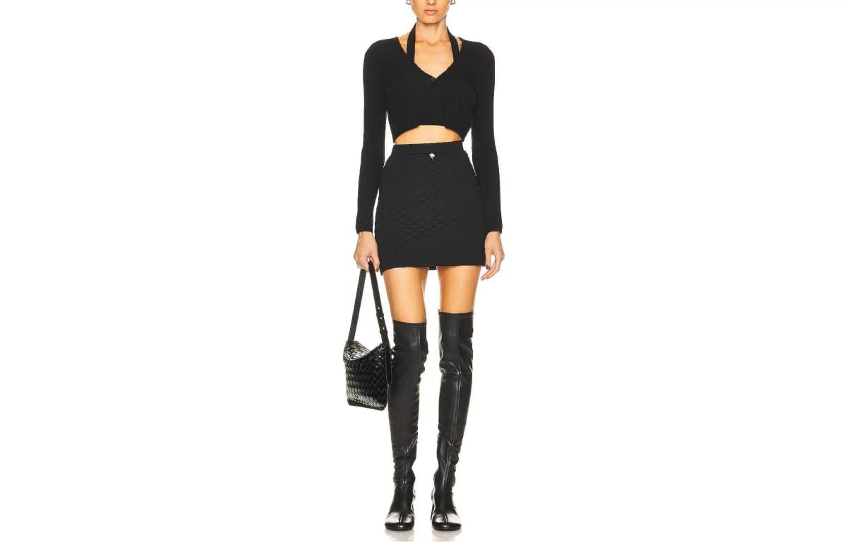Alexander Wang Solid Color Knit Halter Cardigan Two-Piece Set Long Sleeve Tank Top Women's Black
