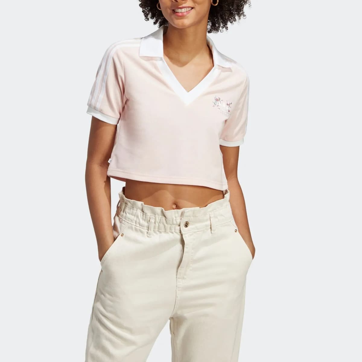 adidas originals Logo Embroidered V-Neck Cropped Top 5