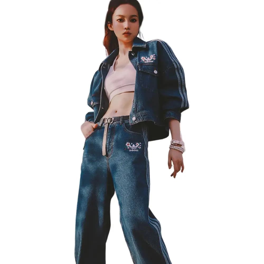 adidas originals Loqo İşləməli Denim Pencək 5