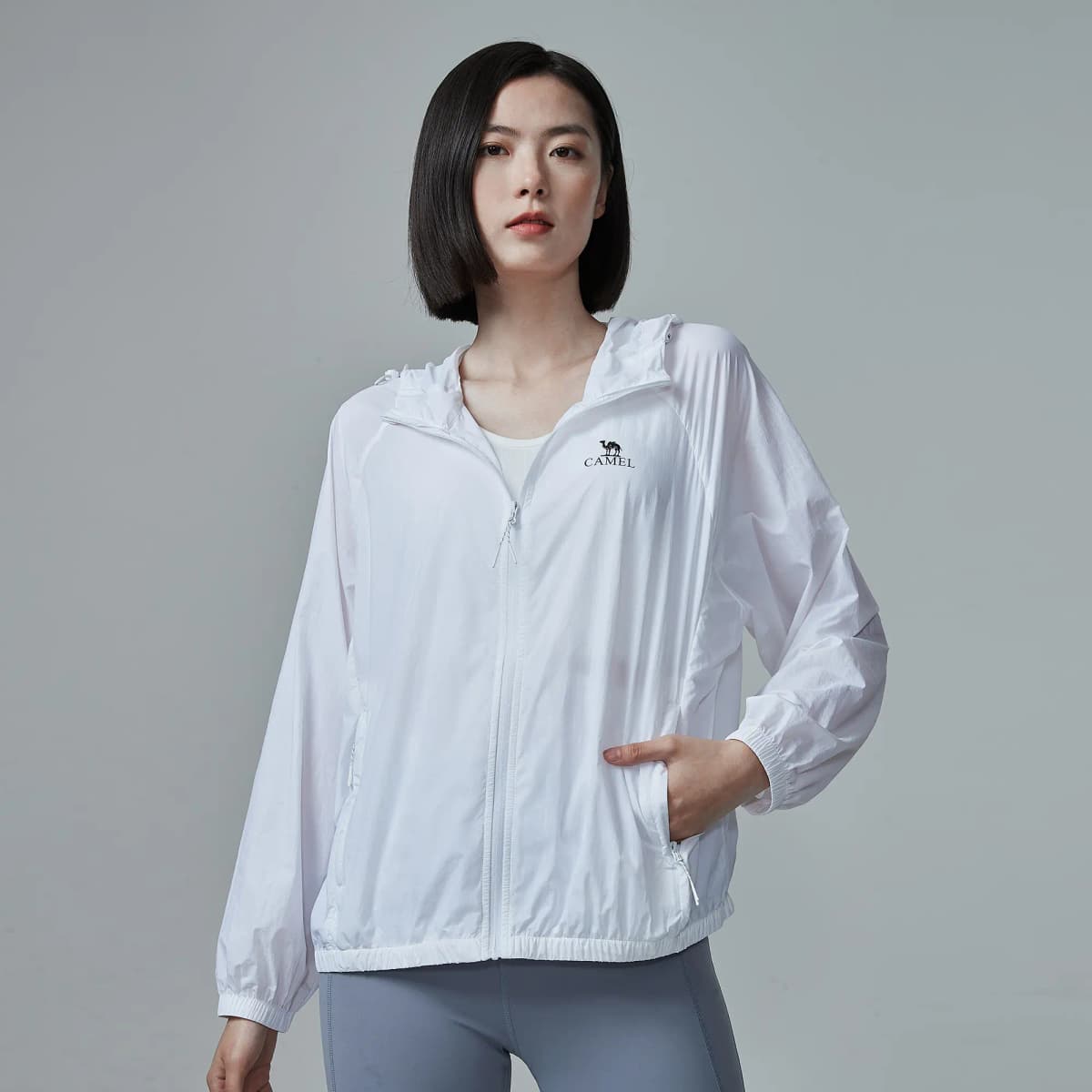 CAMEL City Function Series Outdoor Casual Original Yarn Anti-UV Lightweight Zip Hooded Skin Jacket Spring/Summer Women's 5