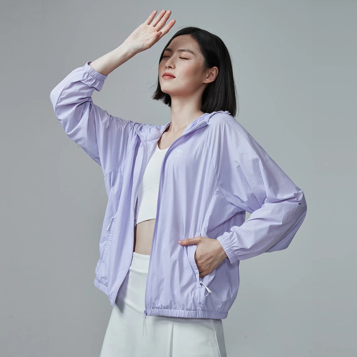 CAMEL City Function Series Outdoor Casual Original Yarn Anti-UV Lightweight Zip Hooded Skin Jacket Spring/Summer Women's 3